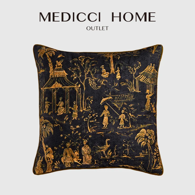 Medicci Home Oriental Salon Retro Throw Pillow Covers High Class Feeling Living Room Sofa Square Cushion Case Luxury Home Decor