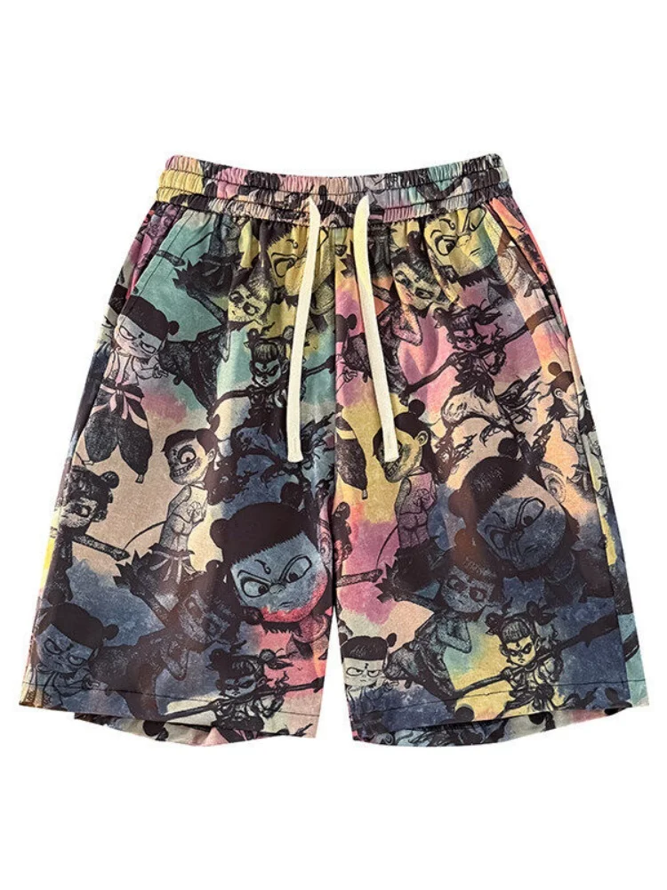 

Мужские летние тонкие спортивные брюки Zha Ta с мультяшным принтом, быстросохнущие, свободные, прямые, в американском стиле, для баскетбола, с охлаждающим эффектом