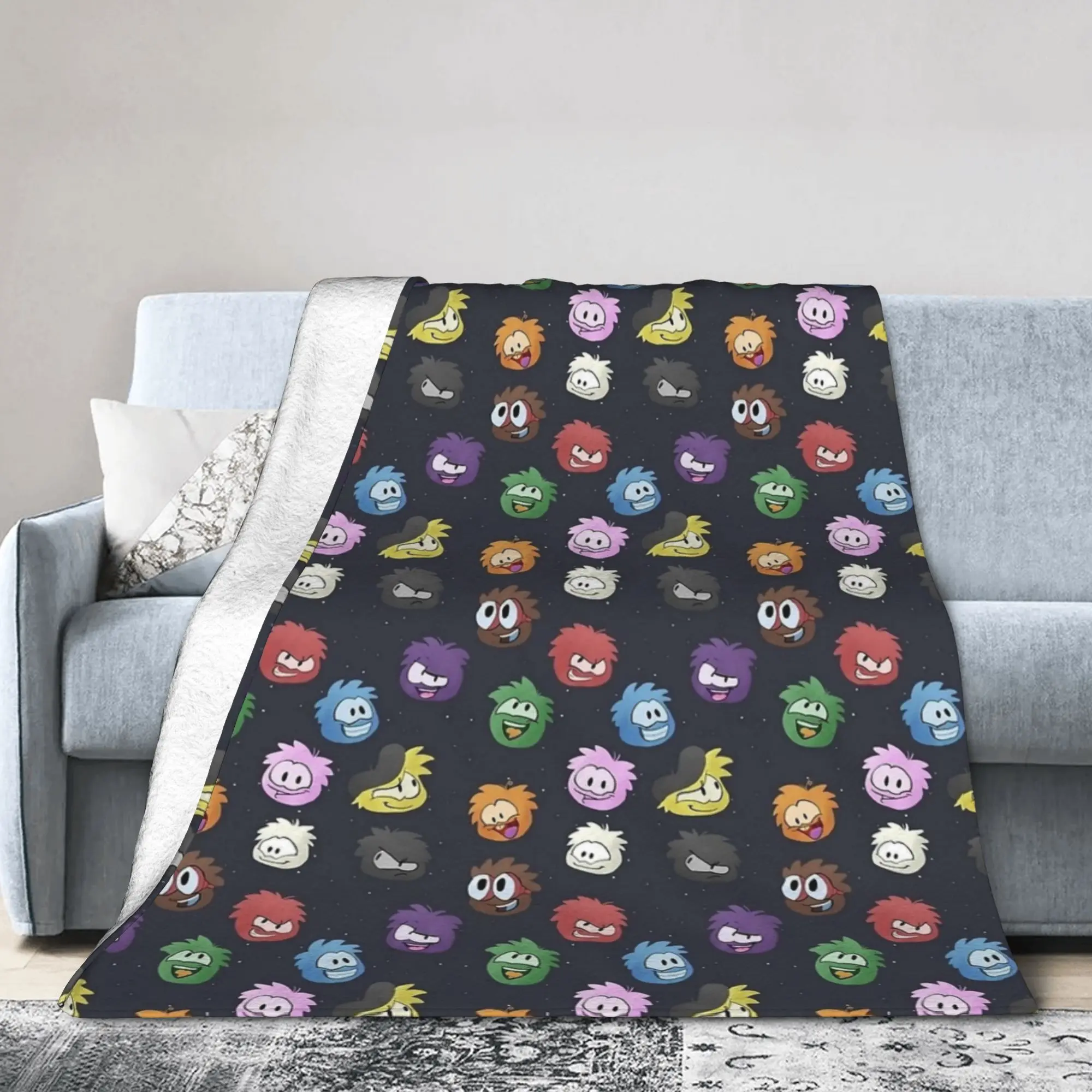 Club Penguin Puffles Pattern  Knitted Blanket Fleece  Super Warm Throw Blankets for Bed Bedspread