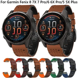 For Garmin Fenix 8 47mm 51mm Strap 22mm 26mm Silicone+Leather Bracelet for Fenix 7X 7 6X 6 5X Epix Gen Pro 2 47/51mm Band Corrre