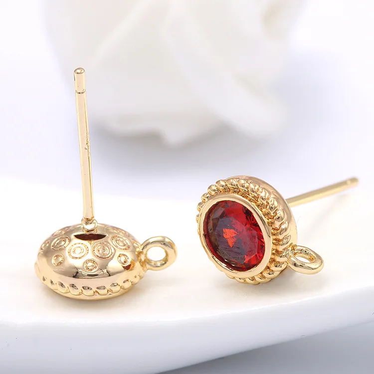 6PCS 8x10MM 14K Gold Color Plated Brass with Zircon Round Stud Earrings High Quality DIY Jewelry Making Findings