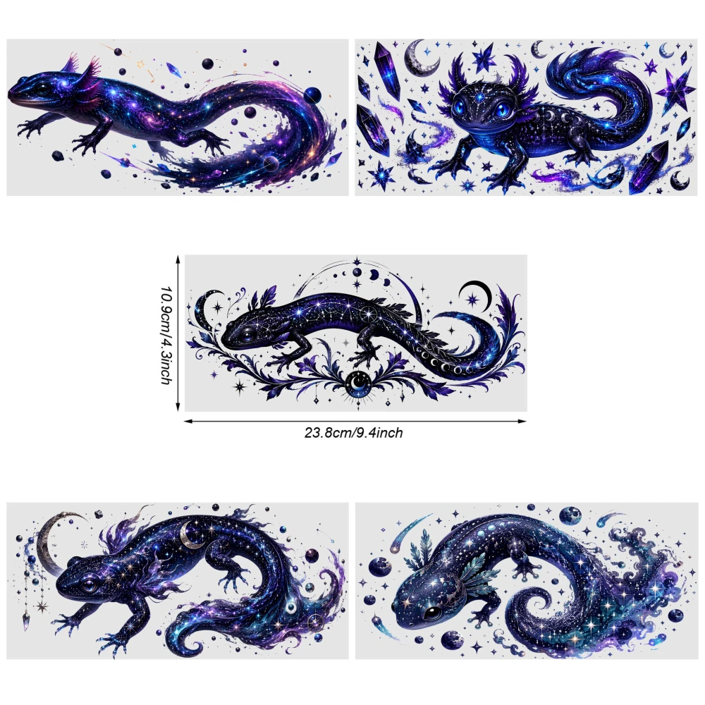 5 Sheets Galaxy Axolotl UV DTF Stickers Mug Decoration Gift Transfer Sticker Decal Suitable for 16 oz Glass