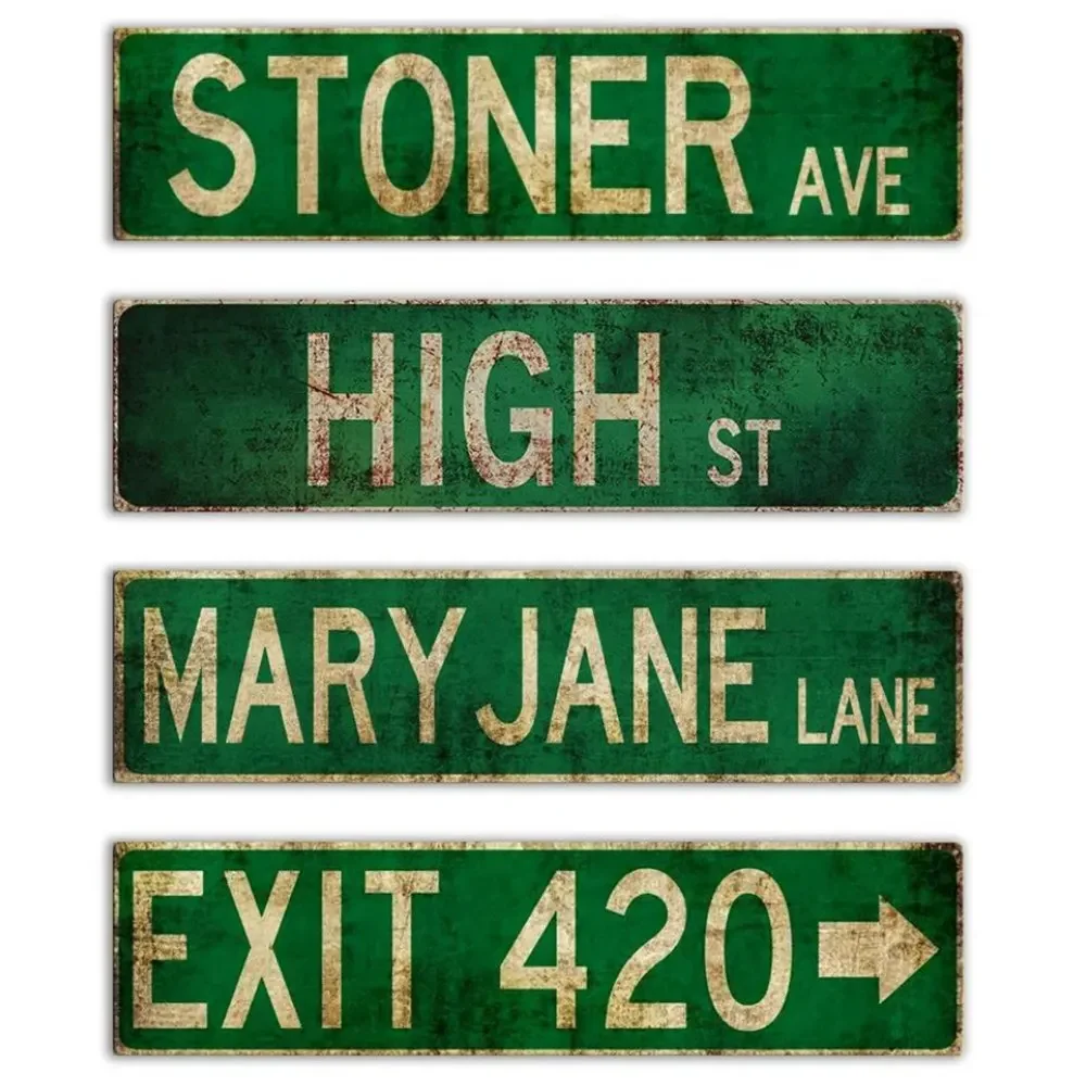 Stoner Avenue Vintage Metal Tin Sign for Home Decor, Street Sign, Restaurant, Bar, Cafe, Garage, Exit 420, ELM St, My OWN Rd