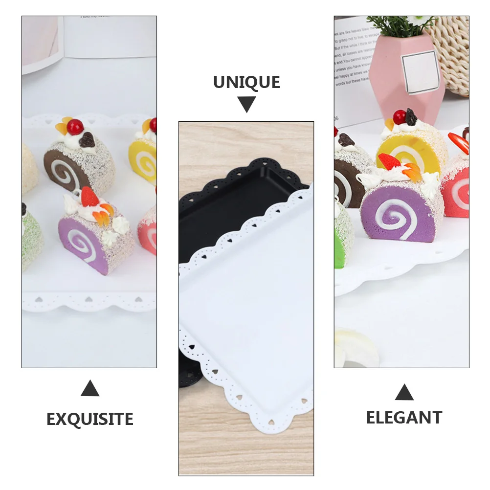 

2pcs Cake Plates Plastic Rectangular Dessert Plates Stackable Portable Black White Party Decor Kitchen Bar Tableware