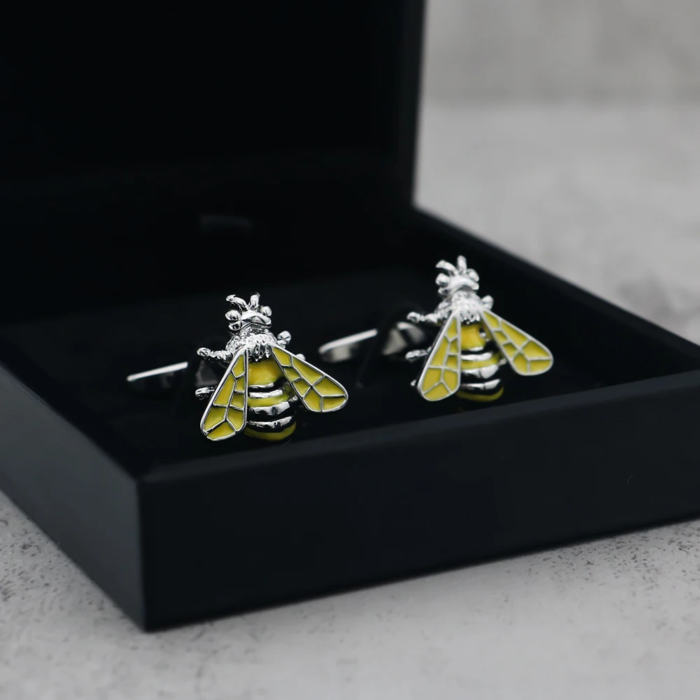 WJFH-ARTS New Animal Yellow Paint Insect Bee Metal Cufflinks Men\'s French Shirt Cufflink Gift Free Shipping