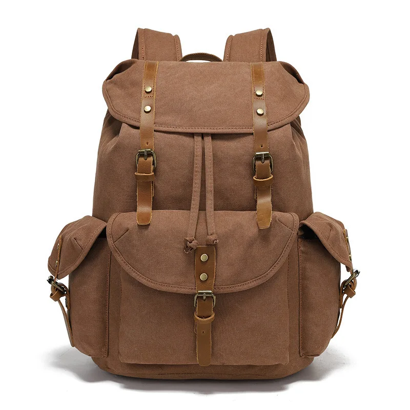 خمر لينة الشمع قماش سعة كبيرة على ظهره طالب حقيبة مدرسية حقيبة سفر عادية حقيبة ترحال على ظهره حقيبة رجالية #2