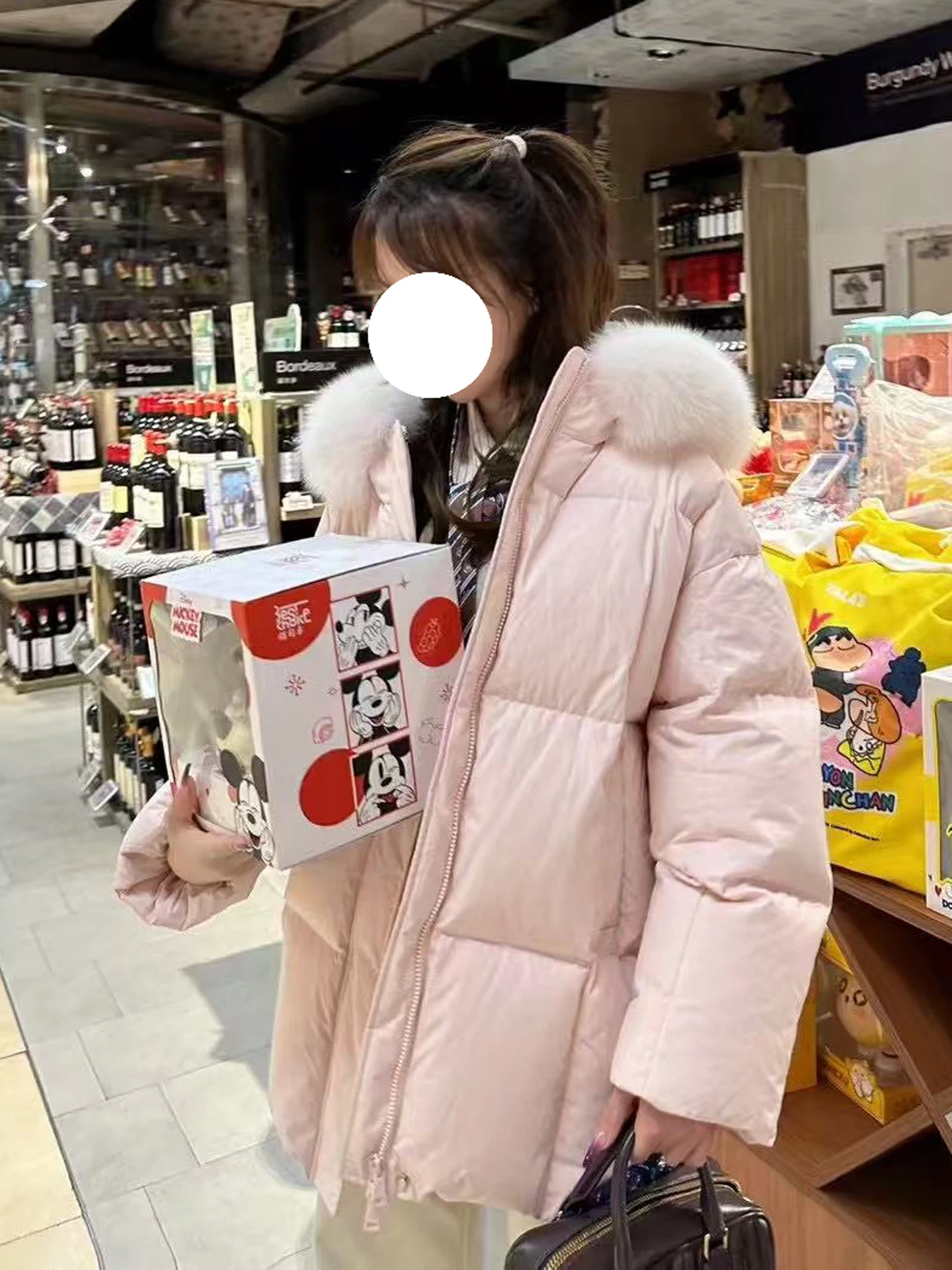 Sli Thiened-abrigo de invierno de talla pequeña para mujer, chaqueta acolchada de algodón con cuello de piel grande, estilo coreano, 2025