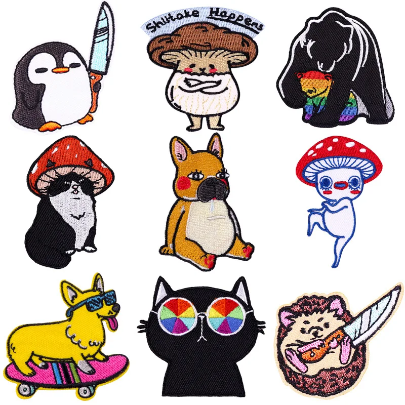 

Cartoon Embroidery Patches DIY Funny Cats Corgi Dog Iron on Cloth Sticker Chest Badge Clothes Bags Hats Personalized Accessories