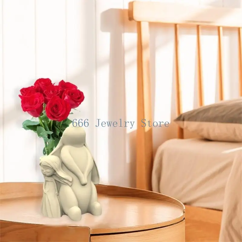 

F2TD DIY Silicone Mould for Flower Pot Home Decors Rabbit and Girl Flower Pot Resin Mold Reusable Pen Holder Epoxy Mold