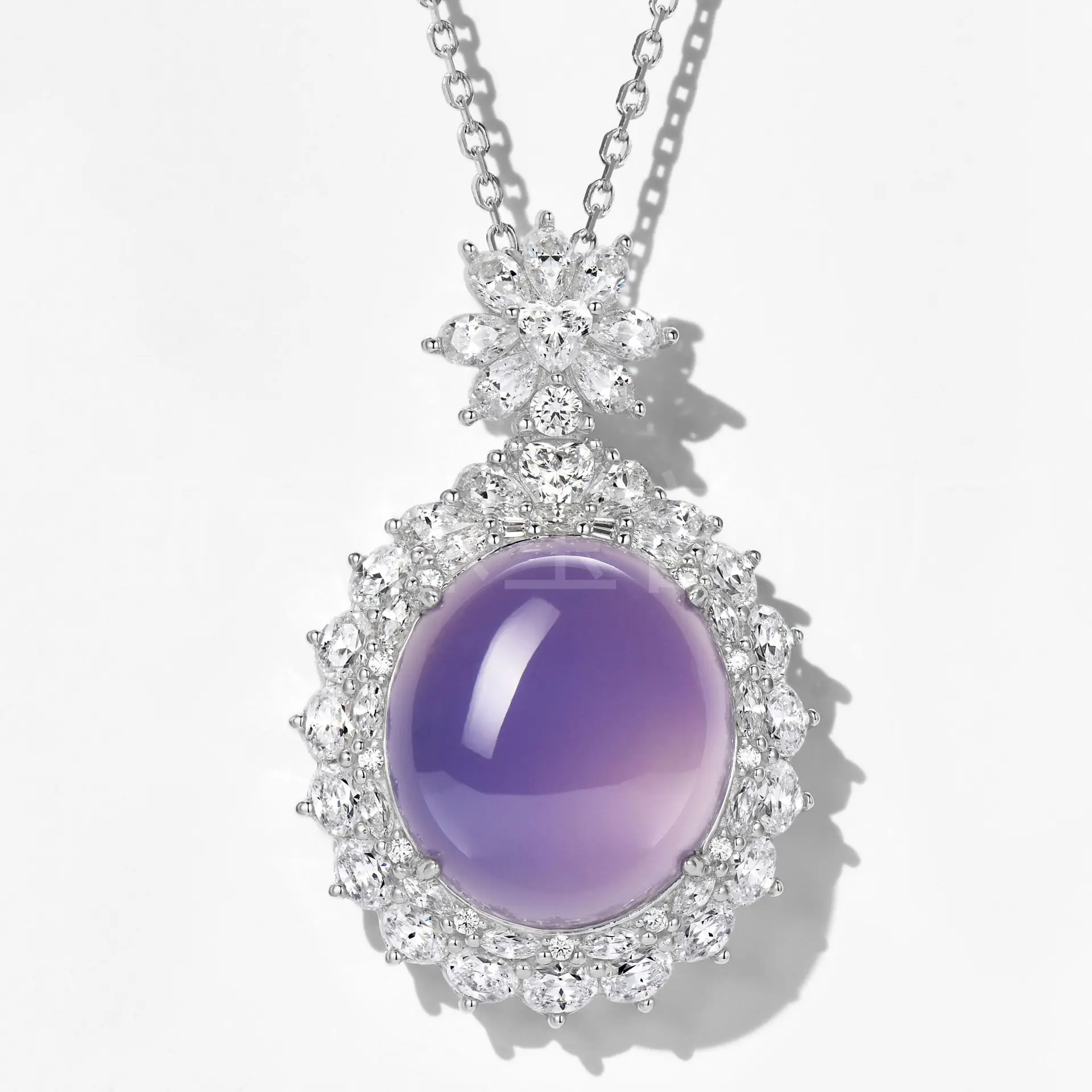 

Light Luxury Jewelry 925 Silver Full Inlaid With Purple Chalcedony Egg Surface Pendant Women's Violet Ice High-value Necklace Wh