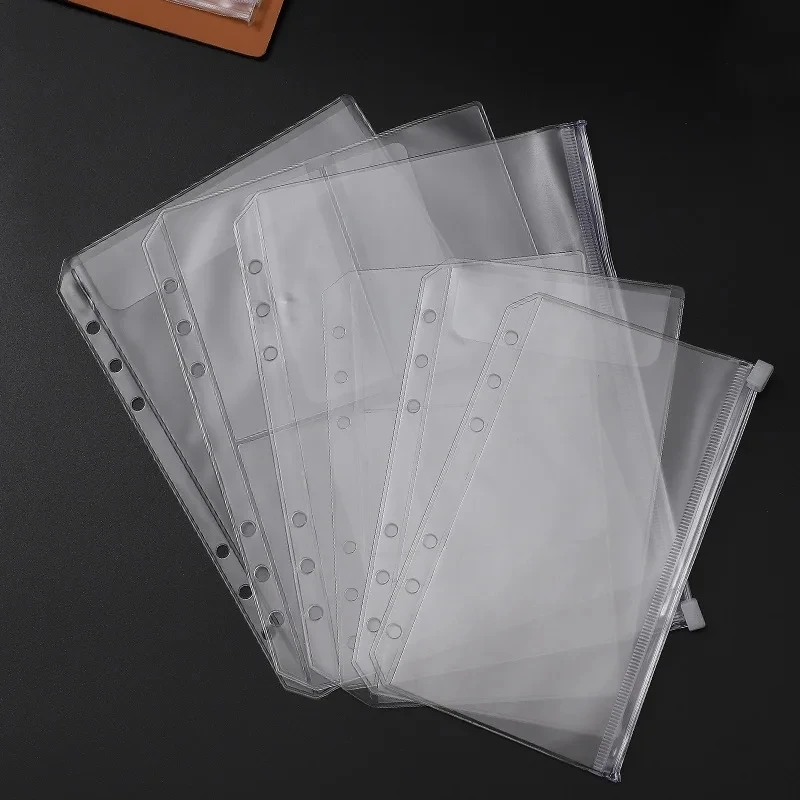 

A6 12PCS Binder Pockets Binder Zipper Folders for 6-Ring Notebook Binder Waterproof PVC Leaf Pouch Document Filing Bags