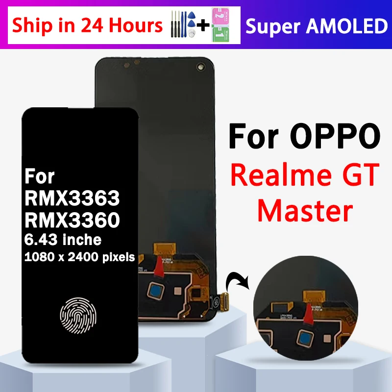 

OLED-дисплей для OPPO Realme GT Master Edition RMX3363, ЖК-дисплей с сенсорной панелью и дигитайзером в сборе, со сканером отпечатков пальцев