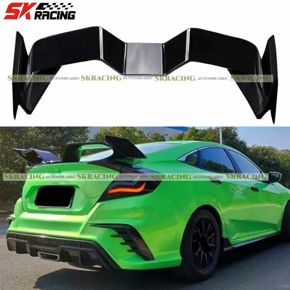 Fits 2016-2021 Honda Civic 10th 4-Door Sedan Glossy Black Rear Trunk Spoiler Lip Gull Wing Car Accessories Exterior Decoration