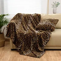 VIKAMA Leopard Print Flannel Blanket, Wool Blanket, Single-sided Plush Bed Blanket, Sofa, Travel Super Soft Blanket
