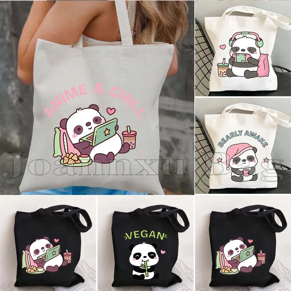

Cute Kawaii Cartoon Chubby Panda Bear Drinking Bubble Tea Kids Gifts Girl Women Canvas Shoulder Tote Bag Handbag Shopping Bag