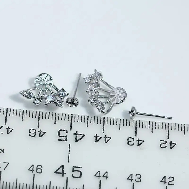 E102 Gold Plated Copper Butterfly S925 Sterling Silver Needle Pearl Stud Earrings Findings Jewelry Making DIY Jewelry Accessorie