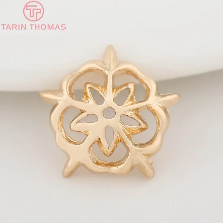 (3228) 7MM 9.5MM 24K Gold Color Plated Brass Snowflake Beads Caps High Quality Diy Jewelry Accessories Wholesales