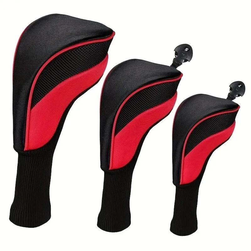 3pcs Golf Club Head Covers, Golf Protector For 1 3 5 Driver & Fairway Club, Woods Hybrid Driver Head Cover With Changeable Rotat