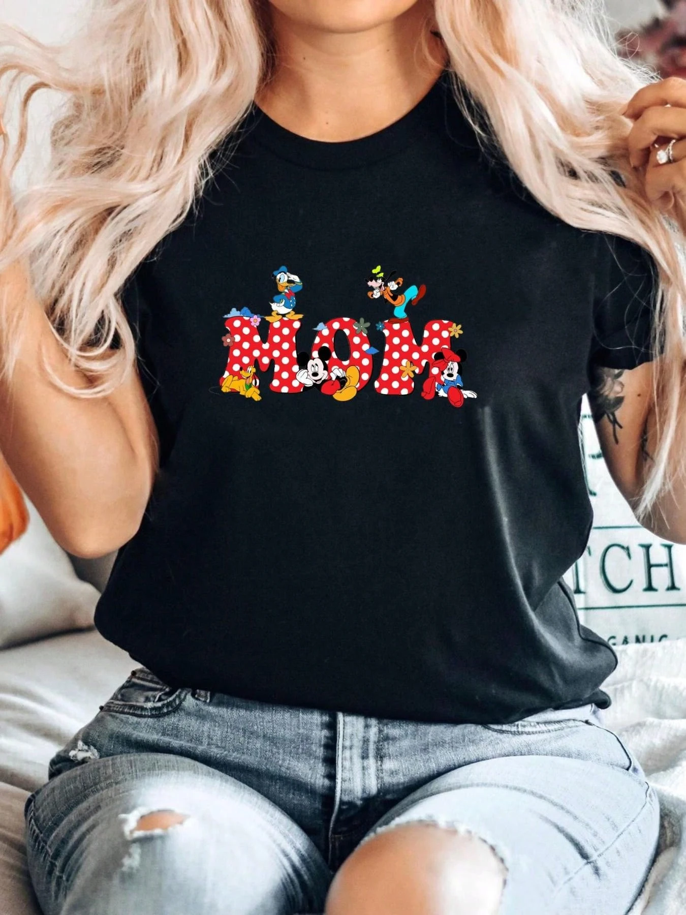 

Disney Cotton Mom Ever Shirt Family Matching Outfits Summer Casual Women's Short -Sleeved T-shirt Oversized Y2k Ladies Clothes