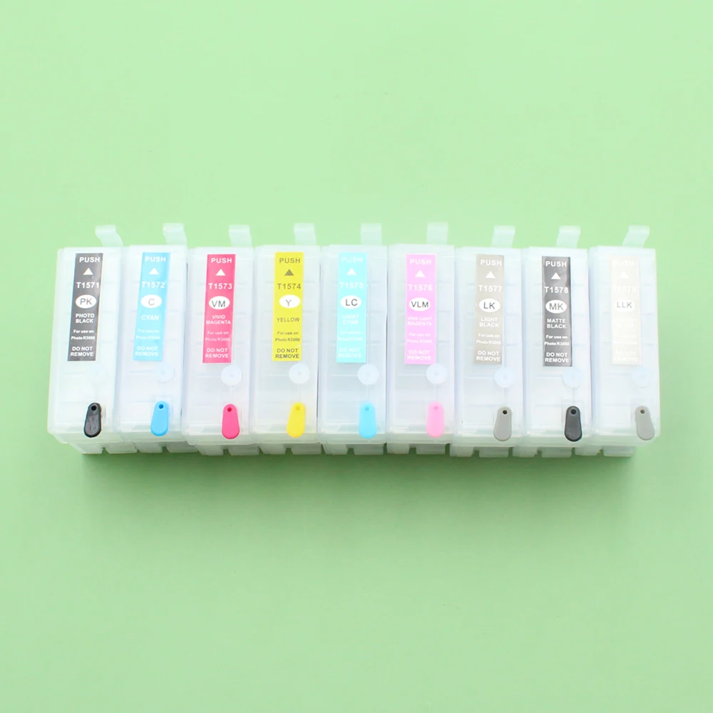 9 Colors/Set T1571 T1571-T1579 Refillable Ink Cartridge With ARC Chip For Epson Stylus Photo R3000 (PBK C M Y LC LM LK LLK MBK)