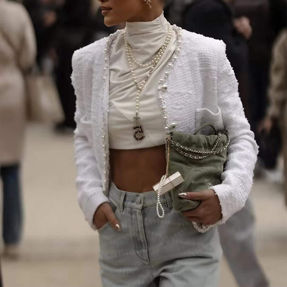 ファッションパール装飾スモールフレグランスジャケット 欧米風レディース服 人気