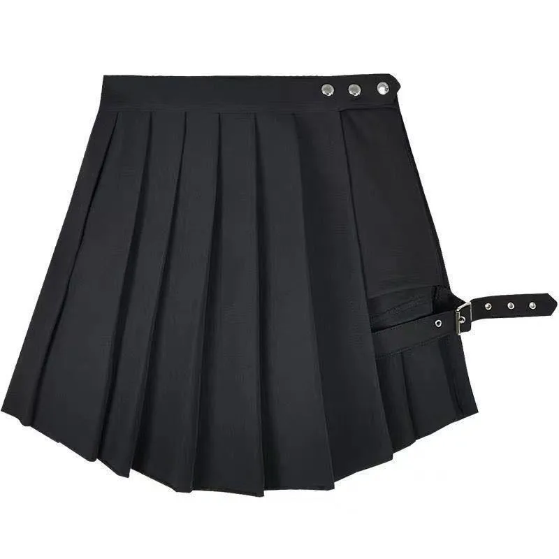 European and American style summer new sexy leg loop skirt pleated skirt short skirt dark half skirt girl trendy cool