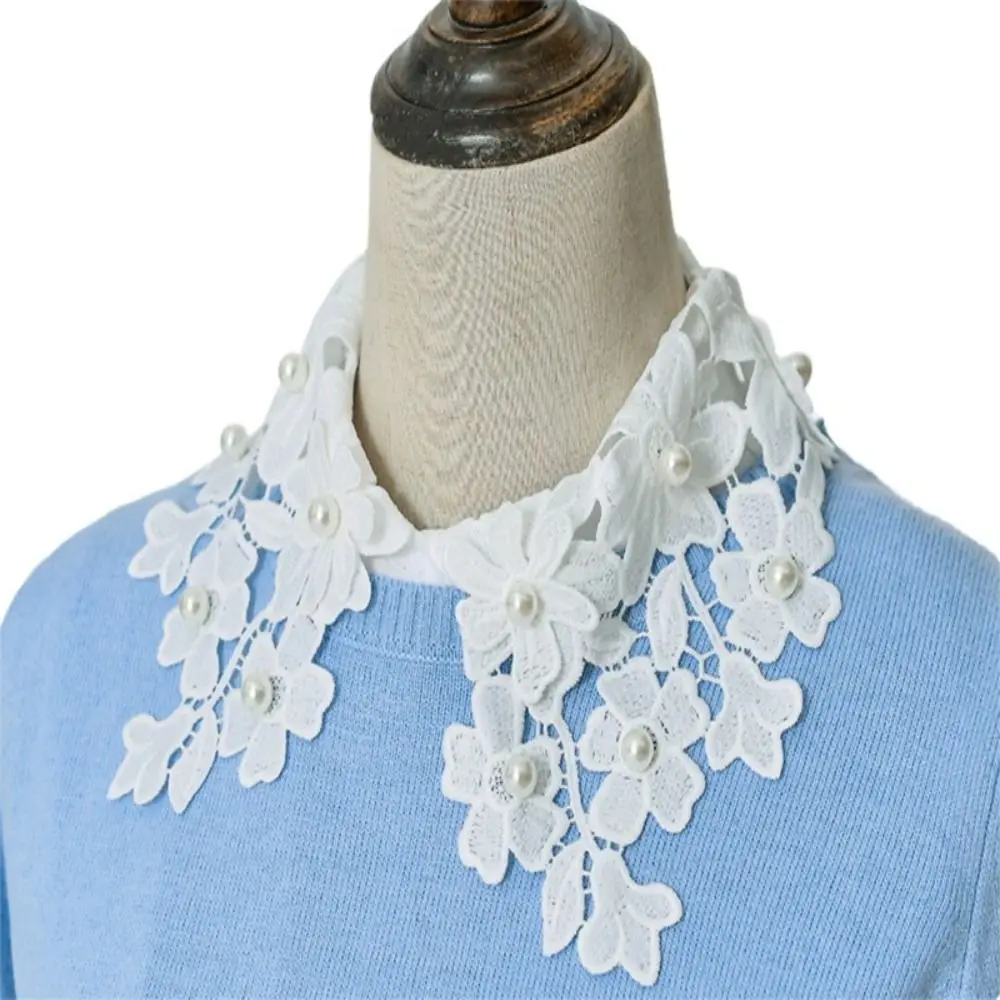 اللون الأبيض طوق وهمية عالية الرقبة مخطط بطانة انفصال طوق زر بلوزة الأزهار تصميم كاذبة طوق الشباب البالغين #4