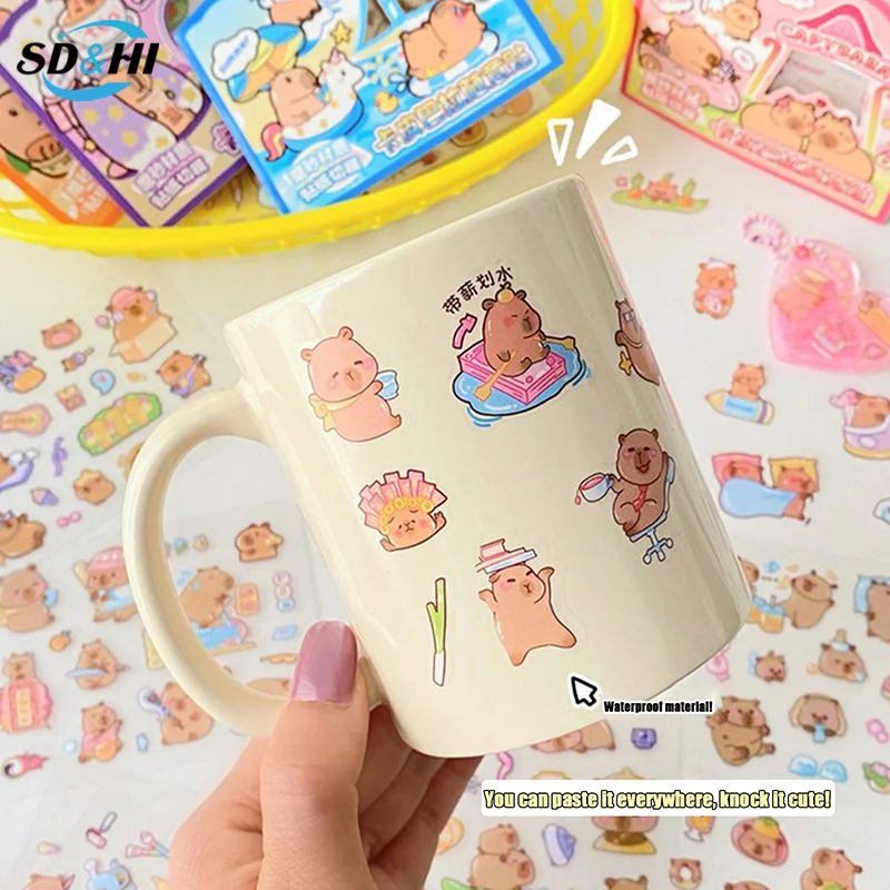 3Sheets Transparent Kawaii Anime Capybara Sticker Cartoon Waterproof Capybara DIY Handbook Decoration Children Stickers Gifts
