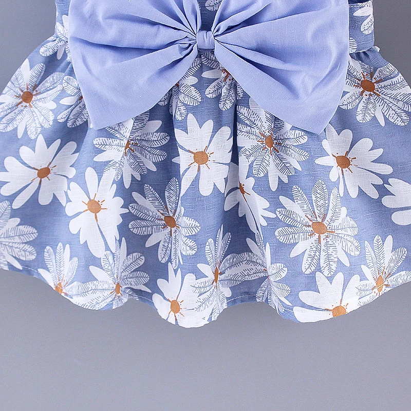 2023 Summer New Baby Dress Small Daisy Cotton Princess Dress Big Bow Sling Children\'s Clothing Gift Hat