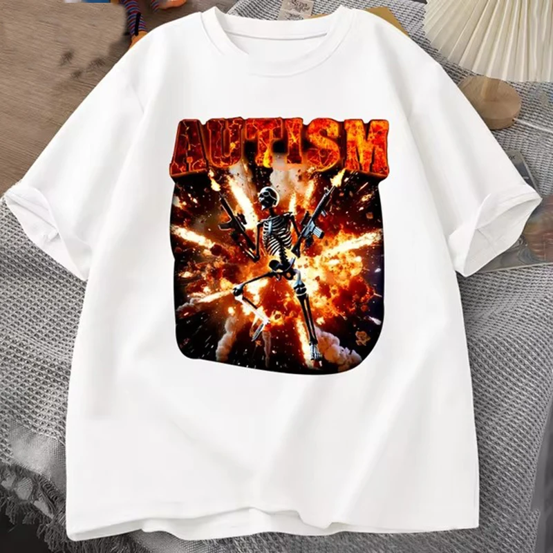 Autistic Funny Skeleton T Shirt Women Men Autism Edgy Skeleton Meme T-shirt Casual Short Sleeve Tshirt Round Neck Clothes image 4