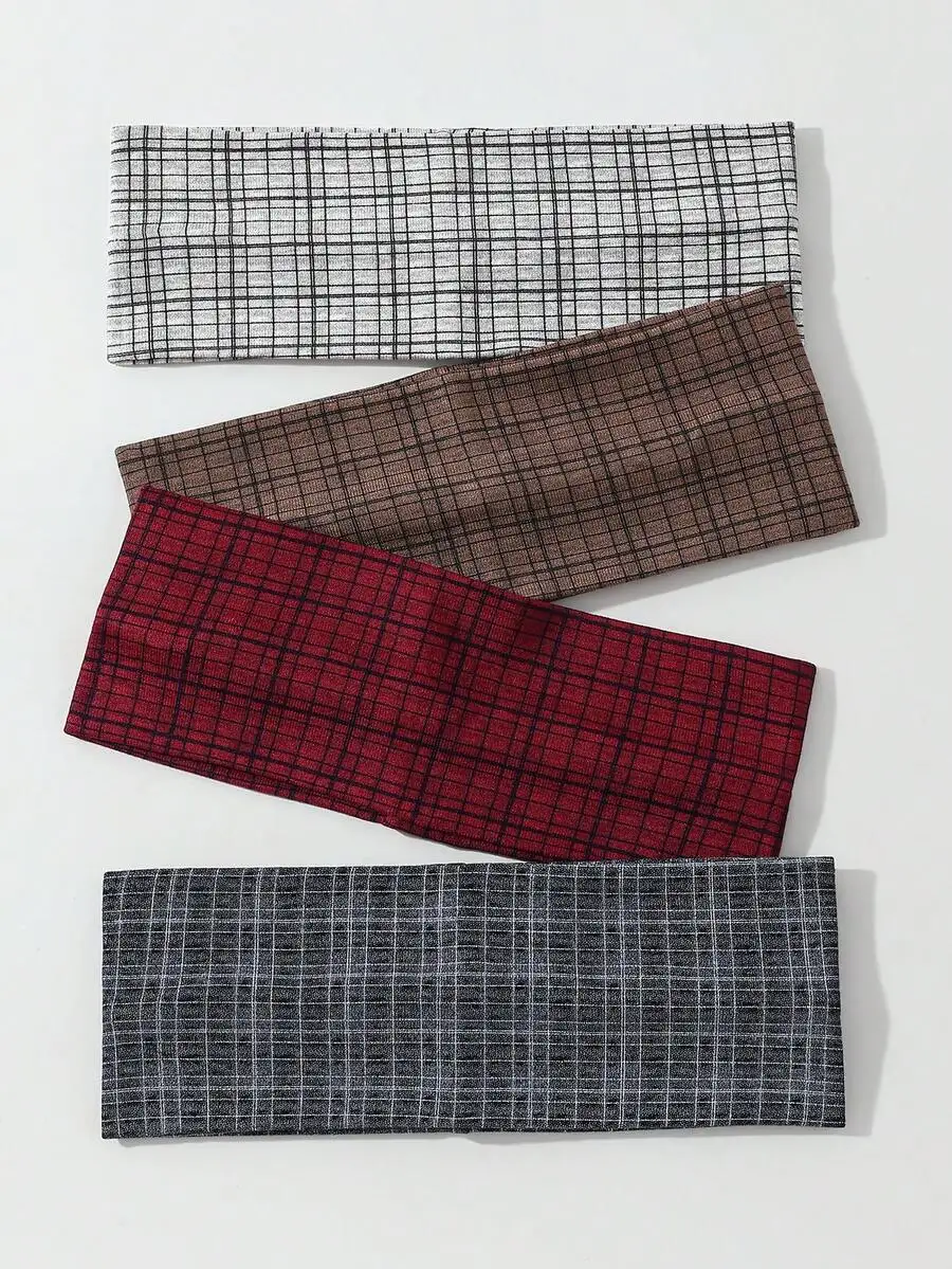 

5-Pack Women’s Plaid Pattern Soft Elastic Headbands For Daily Use, Yoga, Sports And Winter Hair Styling Accessories