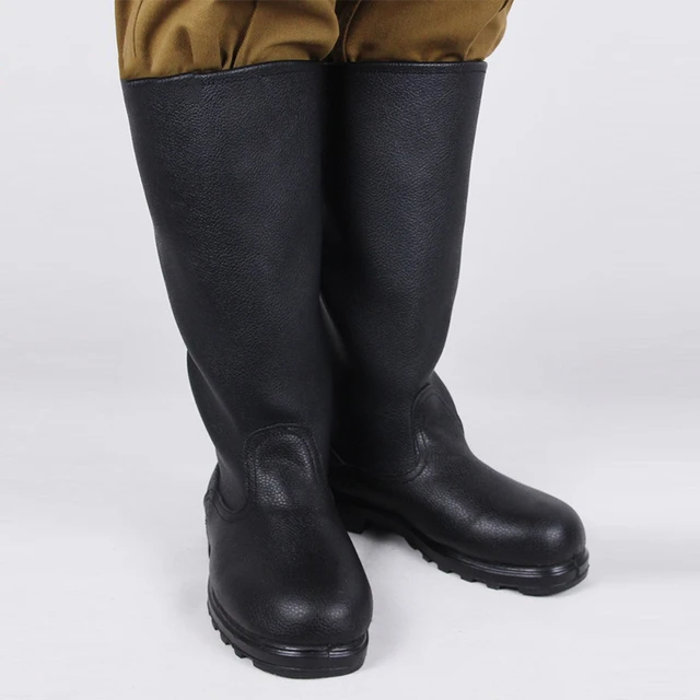 Russian High Sold Boots Long Combat Boots Soviet Style Black Cowhide Long Combat Boots Soviet Riding