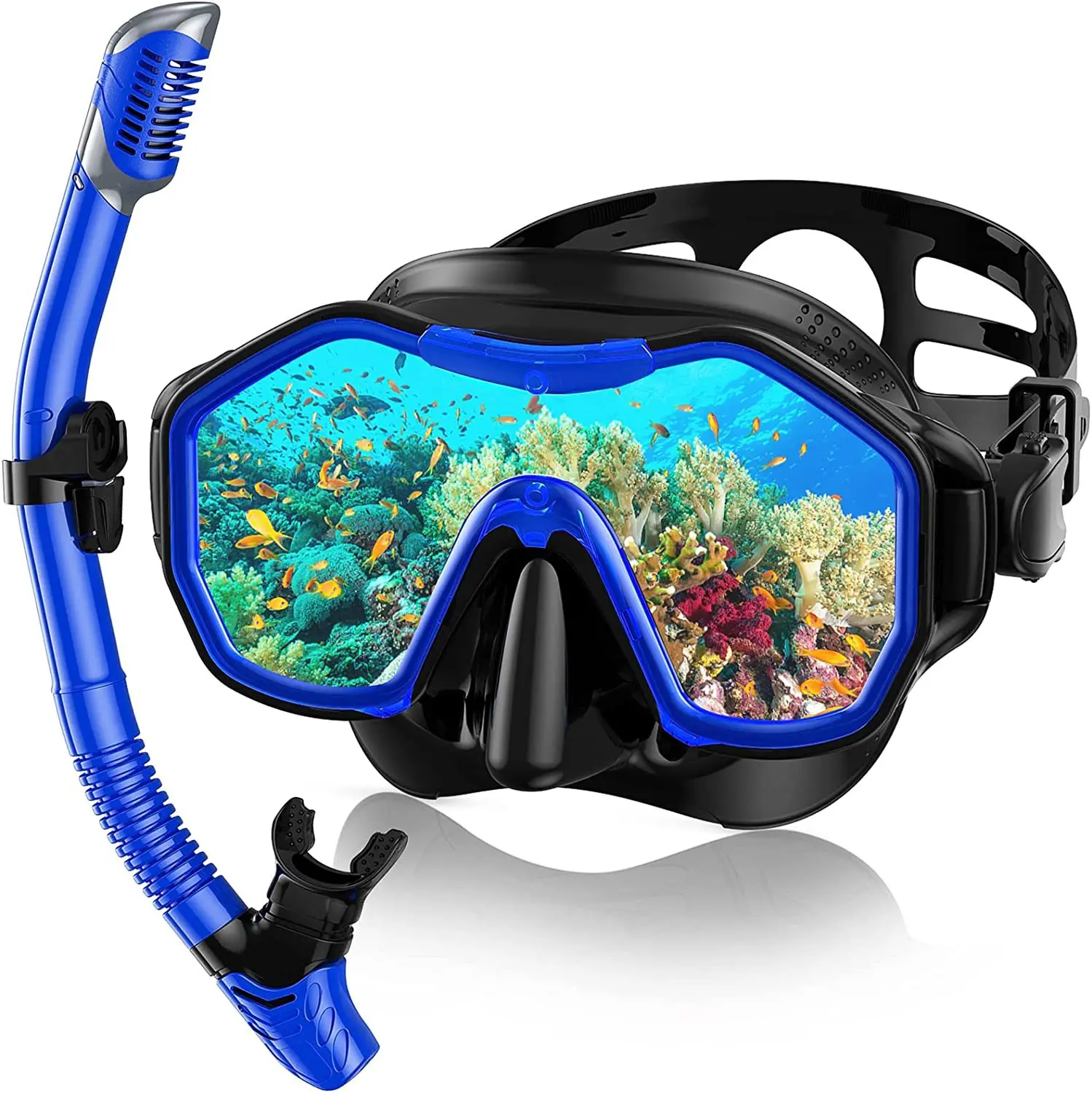 Adult snorkeling set Tempered glass diving goggles Full dry breathing tube Men's and women's anti-fog diving goggles equipment