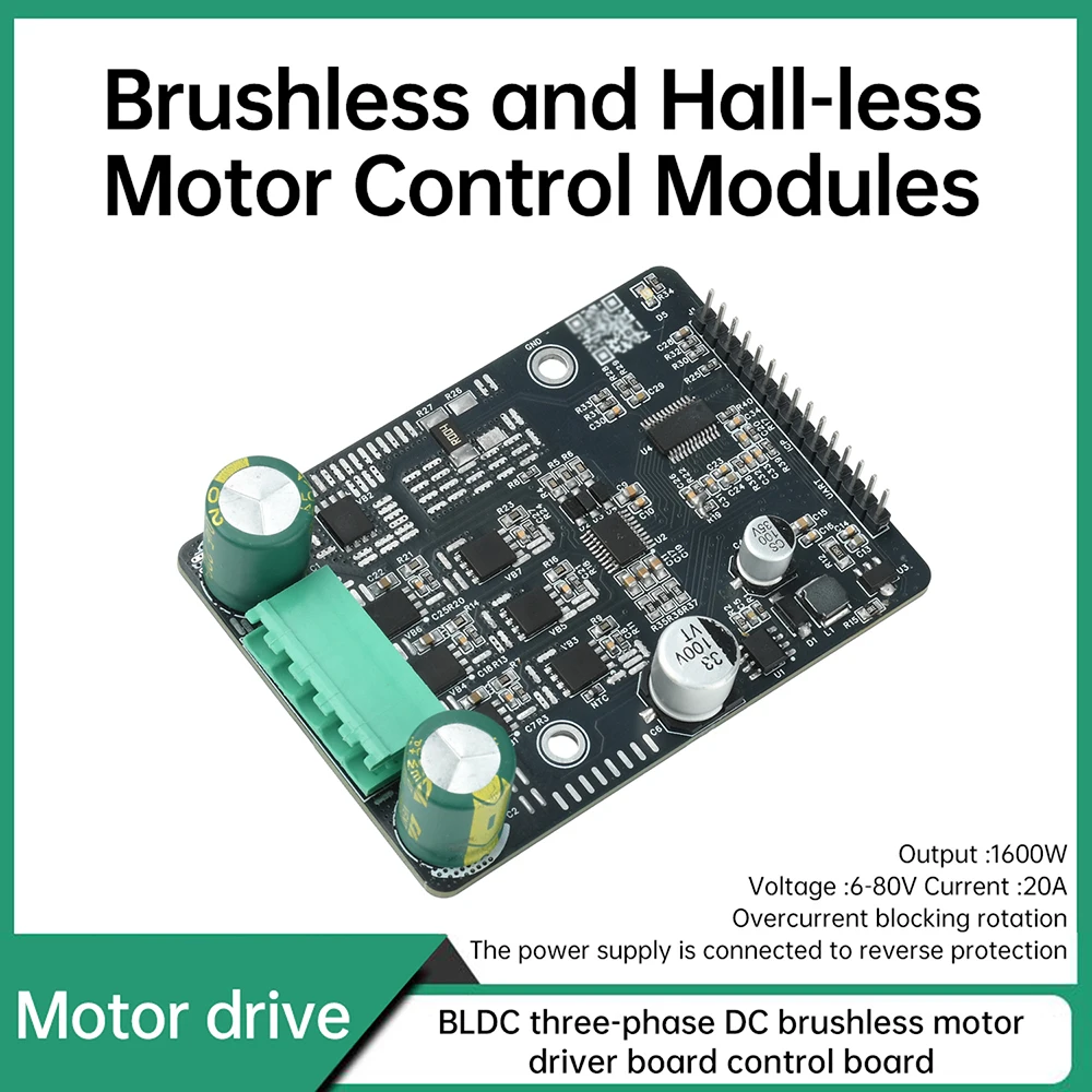 DC 6-80V 1600W BLDC Dreiphasiger DC Bürstenloser Motorcontroller PWM Motortreiberplatine Motorregler Ohne Hall – Detail 3