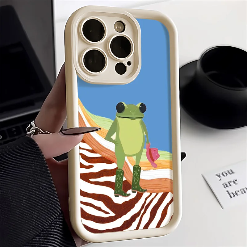 Cartoon Cute Frog Phone Case For iPhone 15 Pro Case funda iPhone 11 13 12 14 Pro Max XR XS X 7 8 Plus SE 2020 Soft Cover Bumper