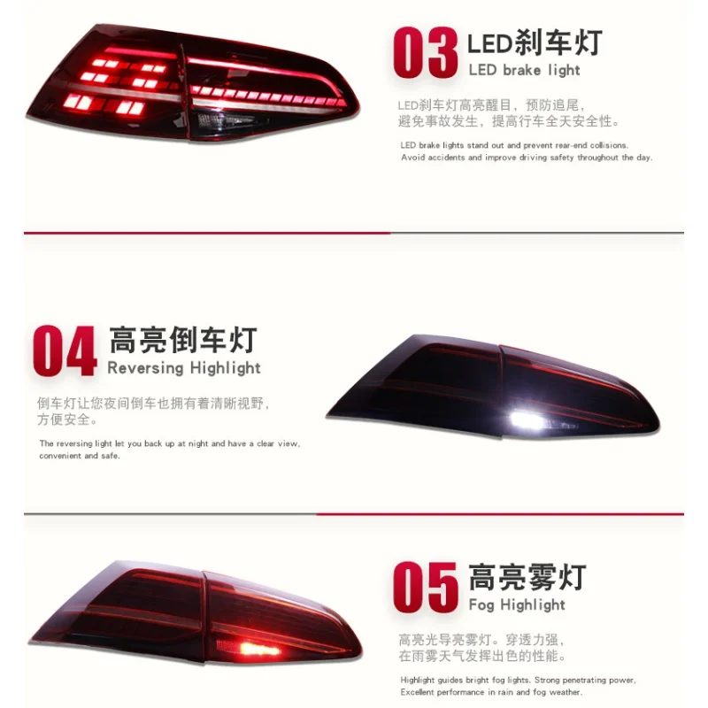 Car Tail Lights for Golf 7 2013-2017 Upgrade to Golf 7.5 Rear Fog Brake Turn Signal Tail Lamp Automotive Accessories