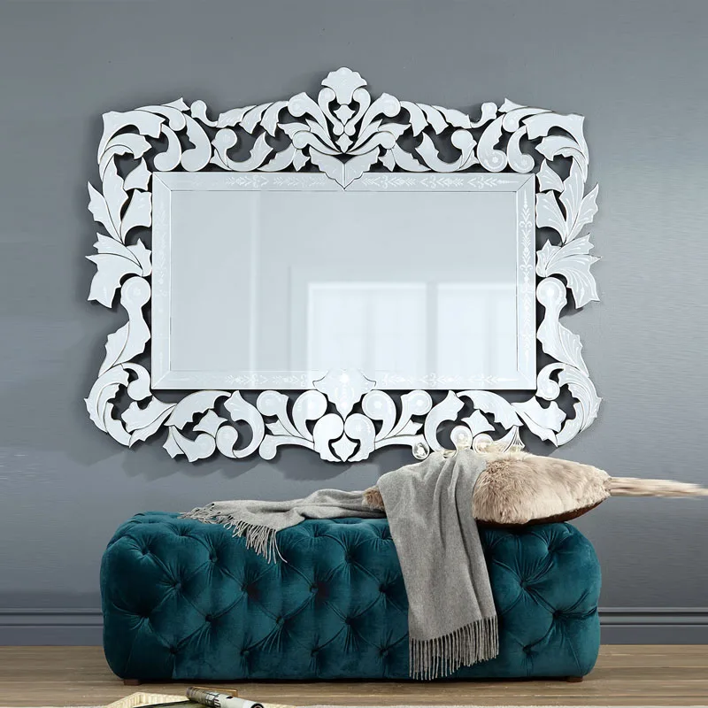 European bathroom makeup mirror wall hanging New classical porch wall decoration mirror carved bathroom mirror