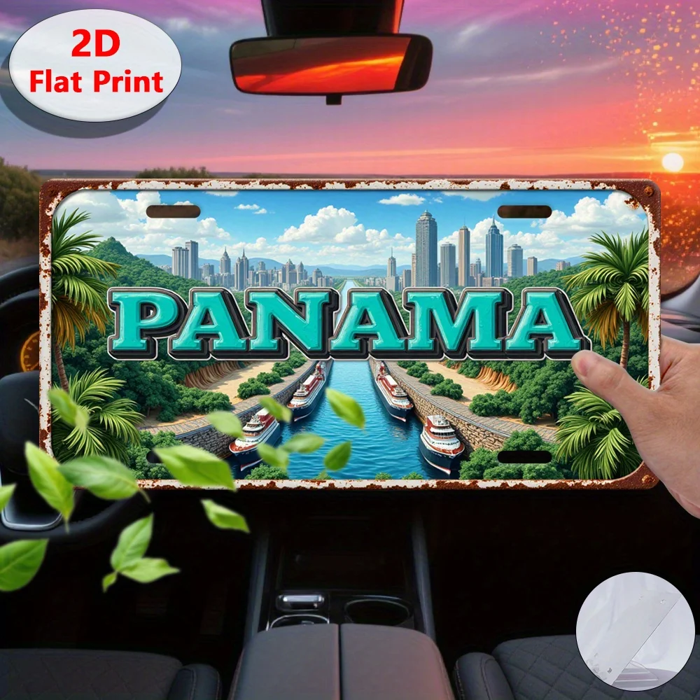 2D Flat, 1pc, 2D Flat Printing, Vintage Tin Sign, Decorative Plaque and Ornament, Panama Canal, "PANAMA", Panama Travel Souvenir - view 3