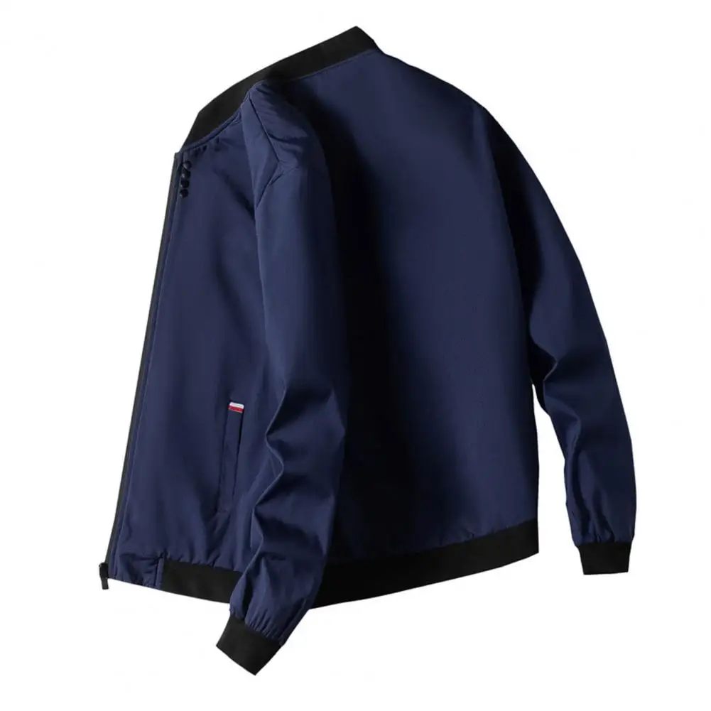 Chaqueta de béisbol con cuello levantado para hombre, abrigo ligero con bolsillos, solapa con cremallera, dobladillo elástico, primavera y otoño