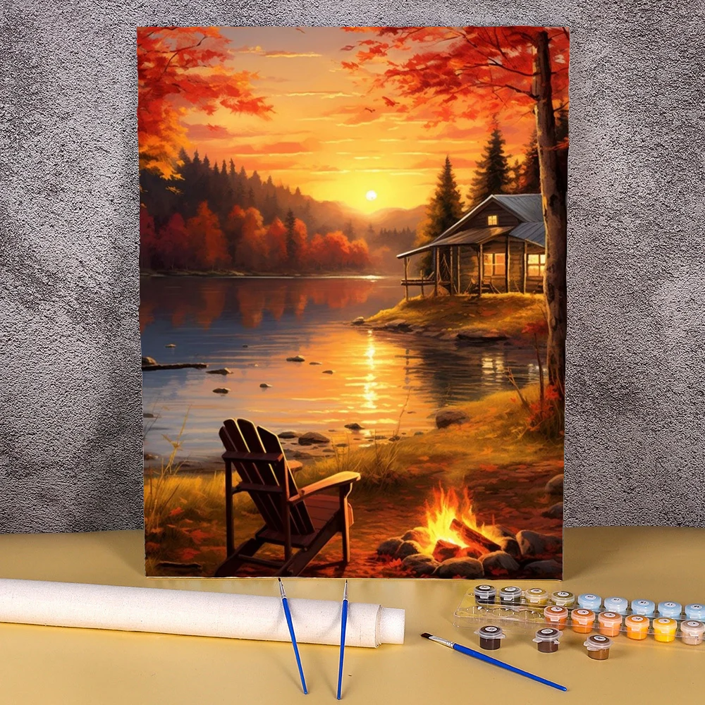 Sunset Landscape Painting By Number DIY Kits On Canvas Oil Picture Package Drawing Coloring Acrylic Paint By Number Wall Decor