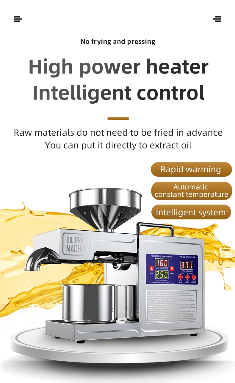 NEW 2025 Model 304 Stainless Steel Oil Press Machine Large Capacity for Peanut,Sunflower,Sesame Seeds Easy Clean, Low Noise