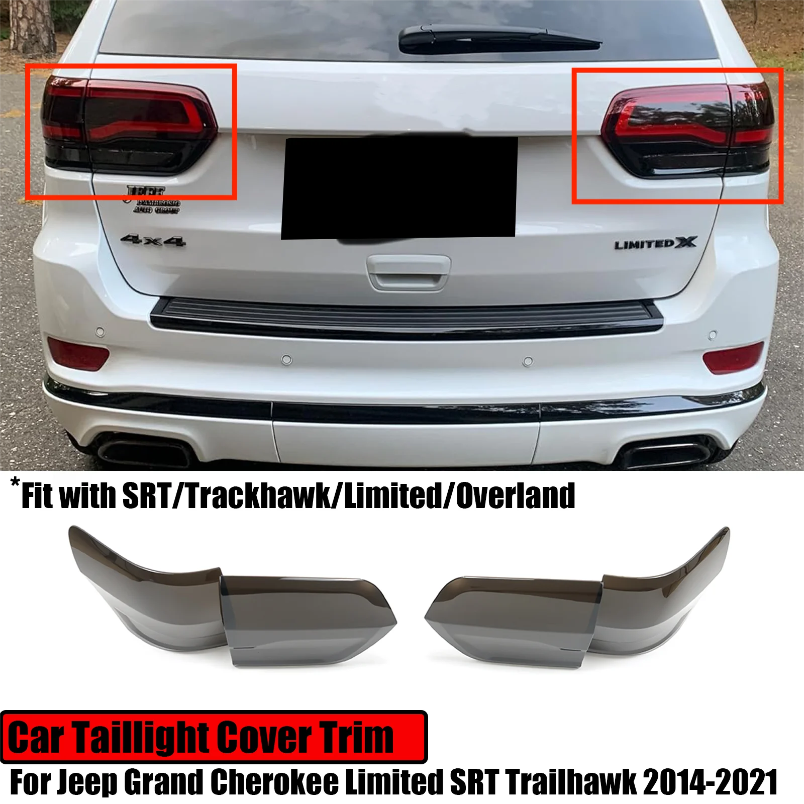 

Car Taillight cover Trim For Jeep Grand Cherokee Limited SRT Trailhawk Overland 2014-2021 Protector Guard ABS 4 Pcs Left&Right