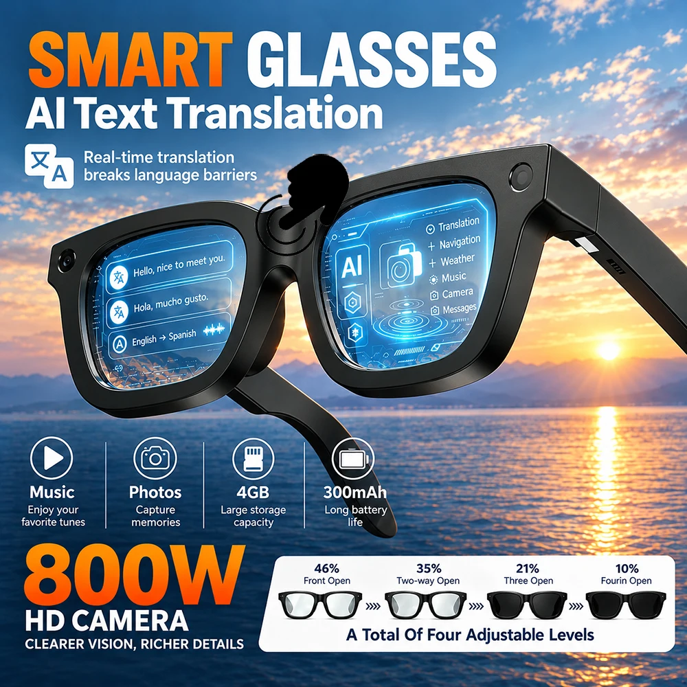2026 New AI SmartGlasses 800W HD Camera AI Translation Shooting Everything Recognition 4GB Storage 300mah SmartGlasses Men Women