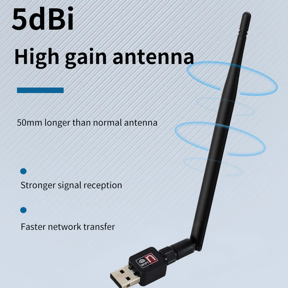 TISHRIC Wi-Fi อะแดปเตอร์เสาอากาศ81885DB การ์ดเครือข่ายไร้สาย2.4GHz 150Mbps USB WiFi WiFi WiFi 802.11 B/G/N สำหรับ PC Windows