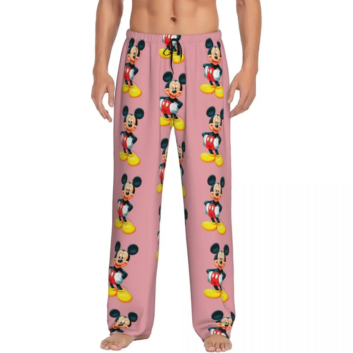 Pantalones de pijama personalizados de Mickey Mouse Minnie, ropa de dormir elástica con bolsillos para dormir y salón de dibujos animados para hombre