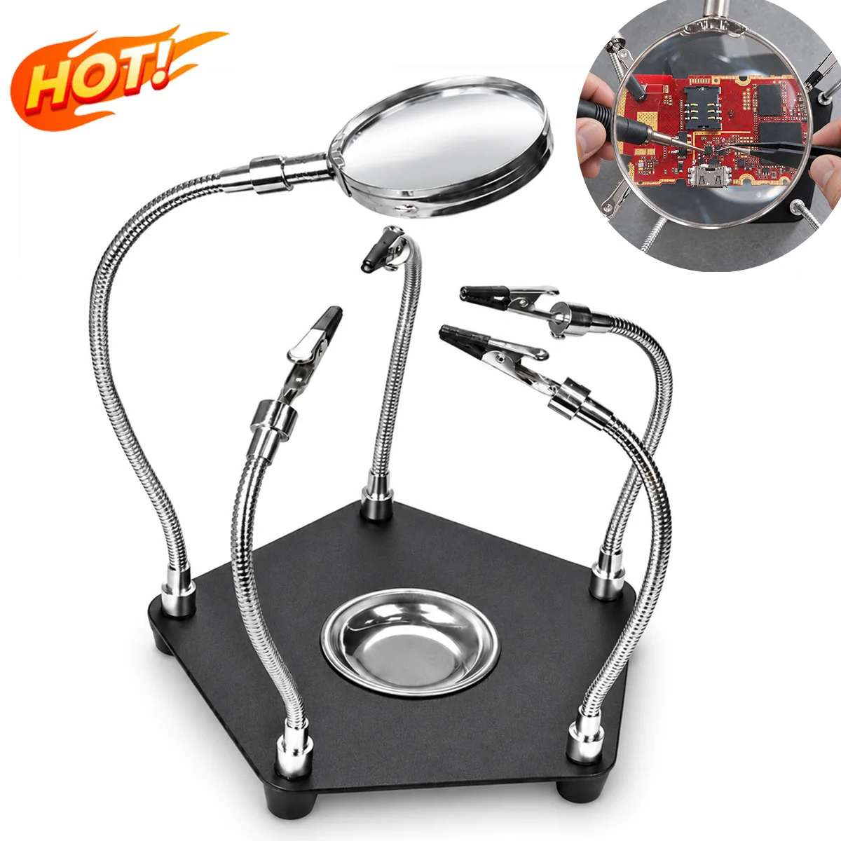 Helping Hands Soldering Clamp Station with Magnifying Glass PCB Circuit Board Holder Flexible Metal Wire Clips For Soldering