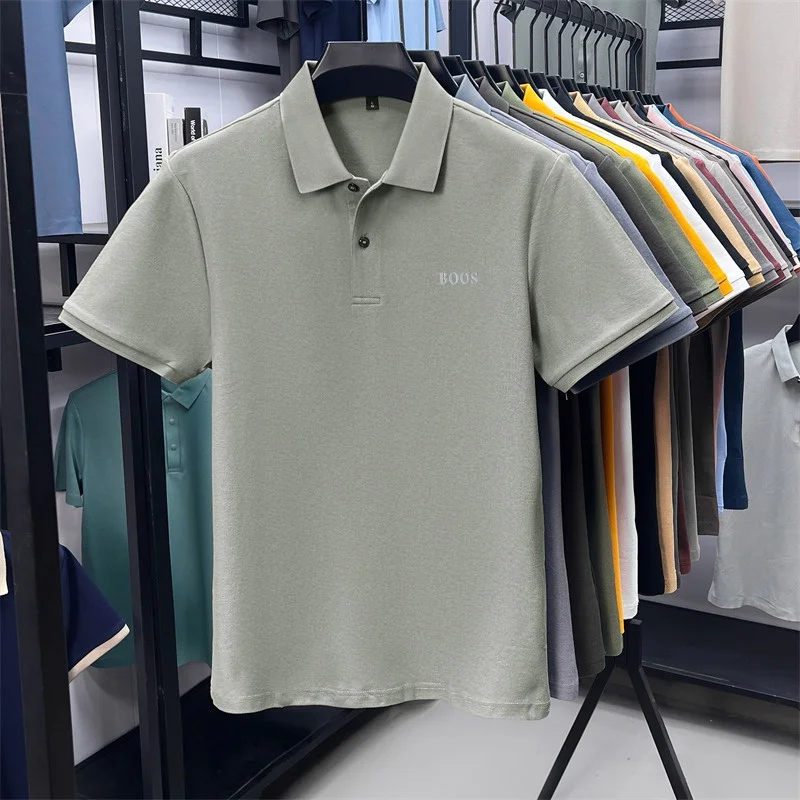 100% Baumwolle Hochwertige Herren Kurzarm-Poloshirts mit Kragen und Knöpfen Buchstabendruck Mehrere Farboptionen Meistverkaufte Herrenbekleidung – Detail 27