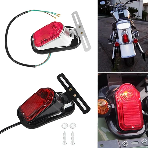 Imagen 2 del producto Lámpara de freno para guardabarros trasero de motocicleta con luces de matrícula, luz trasera cruzada de calavera lápida para Harley Chopper Bobber personalizada