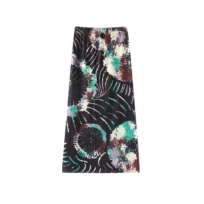 Miyake Pleated New Printed Pleated Skirt for Women Summer 2026 Elastic Waist Slimming Fashionable Elegant Mid-Length Skirt Pleat