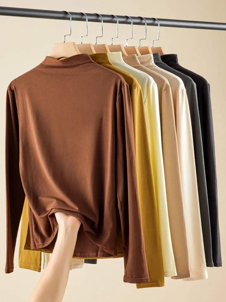 

Turtleneck Bottom Shirt Women Long Sleeve T-shirt Spring and Winter New Slim Autumn Clothes Black Top P40